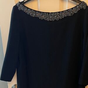 Gorgeous Black Beaded Neckline Lafayette 148 14 Knee Length Cocktail Dress